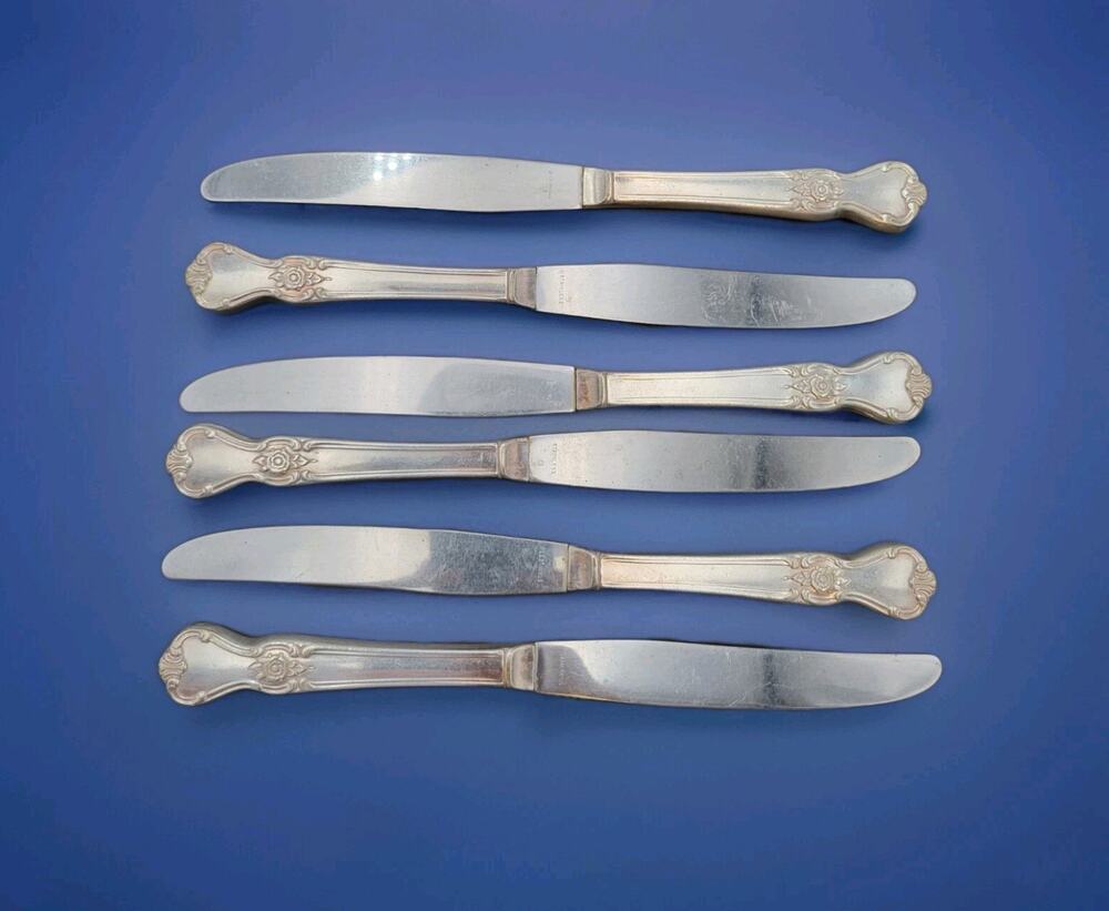 Vtg Old Community Oneida Silver Plate Set of 6 Dinner Knives Rose